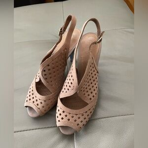 Clarks Tan Leather Perforated Slingback Heels